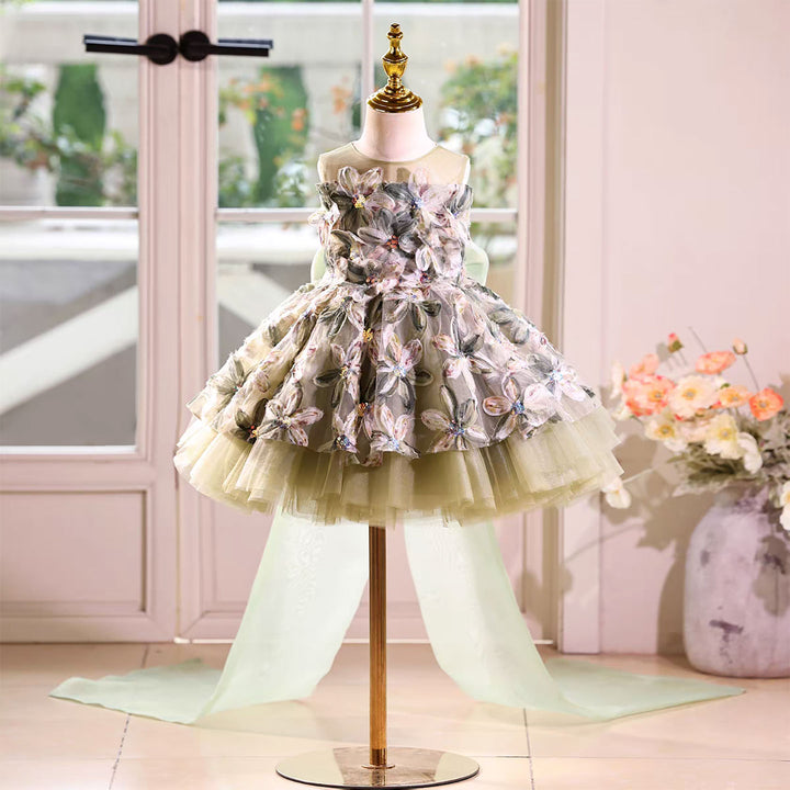 Fairy Flower Girl Dress with 3D Flowers Keen Length D113