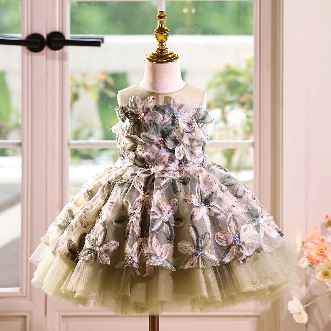 Fairy Flower Girl Dress with 3D Flowers Keen Length D113