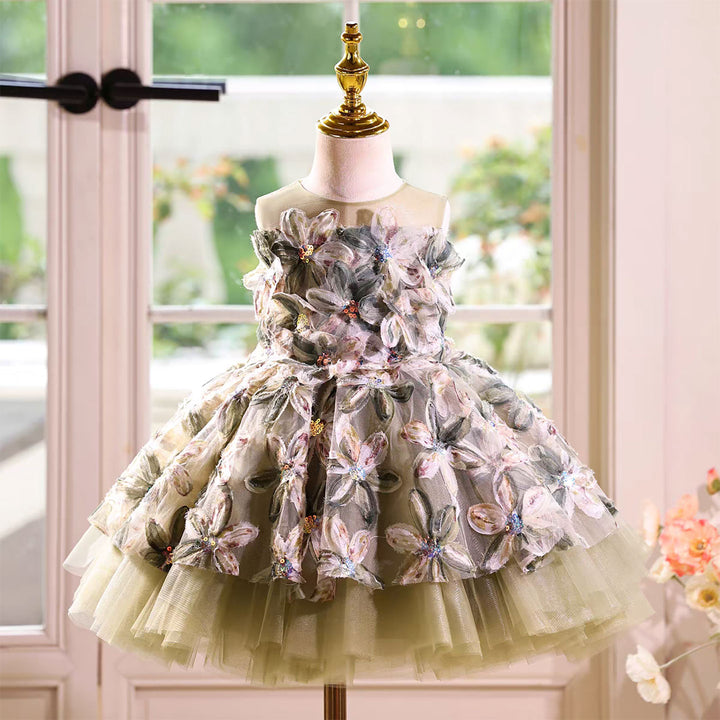 Fairy Flower Girl Dress with 3D Flowers Keen Length D113