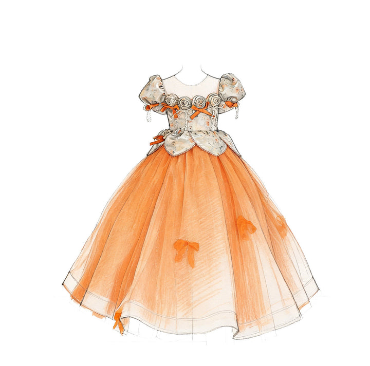 Elegant Orange Princess Flower Girl Dress with Ombre Tulle Skirt and Floral Bodice J211