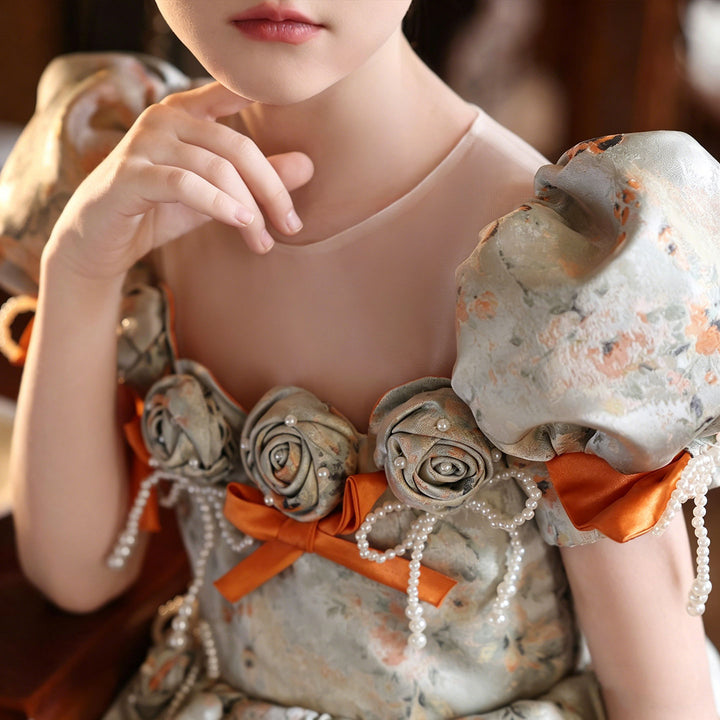 Elegant Orange Princess Flower Girl Dress with Ombre Tulle Skirt and Floral Bodice J211