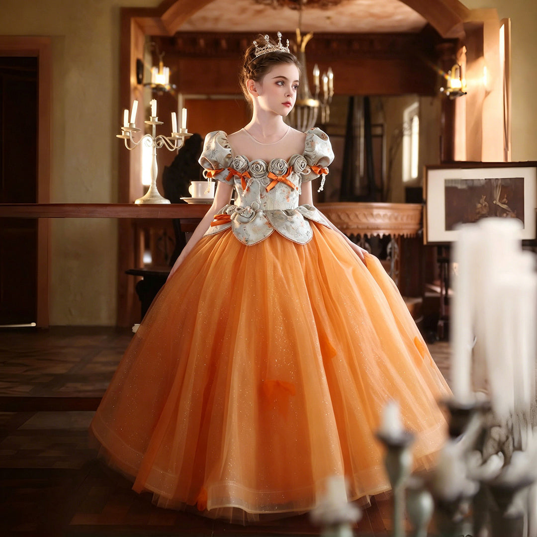 Elegant Orange Princess Flower Girl Dress with Ombre Tulle Skirt and F DreamyVow Elegant Orange Princess Flower Girl Dress with Ombre Tulle Skirt and F DreamyVow