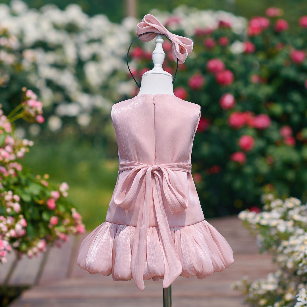 Chic Pink Flower Girl Dress with Large Lapel Collar Elegant Mermaid Style Tulle Party Dress with Long Train J909