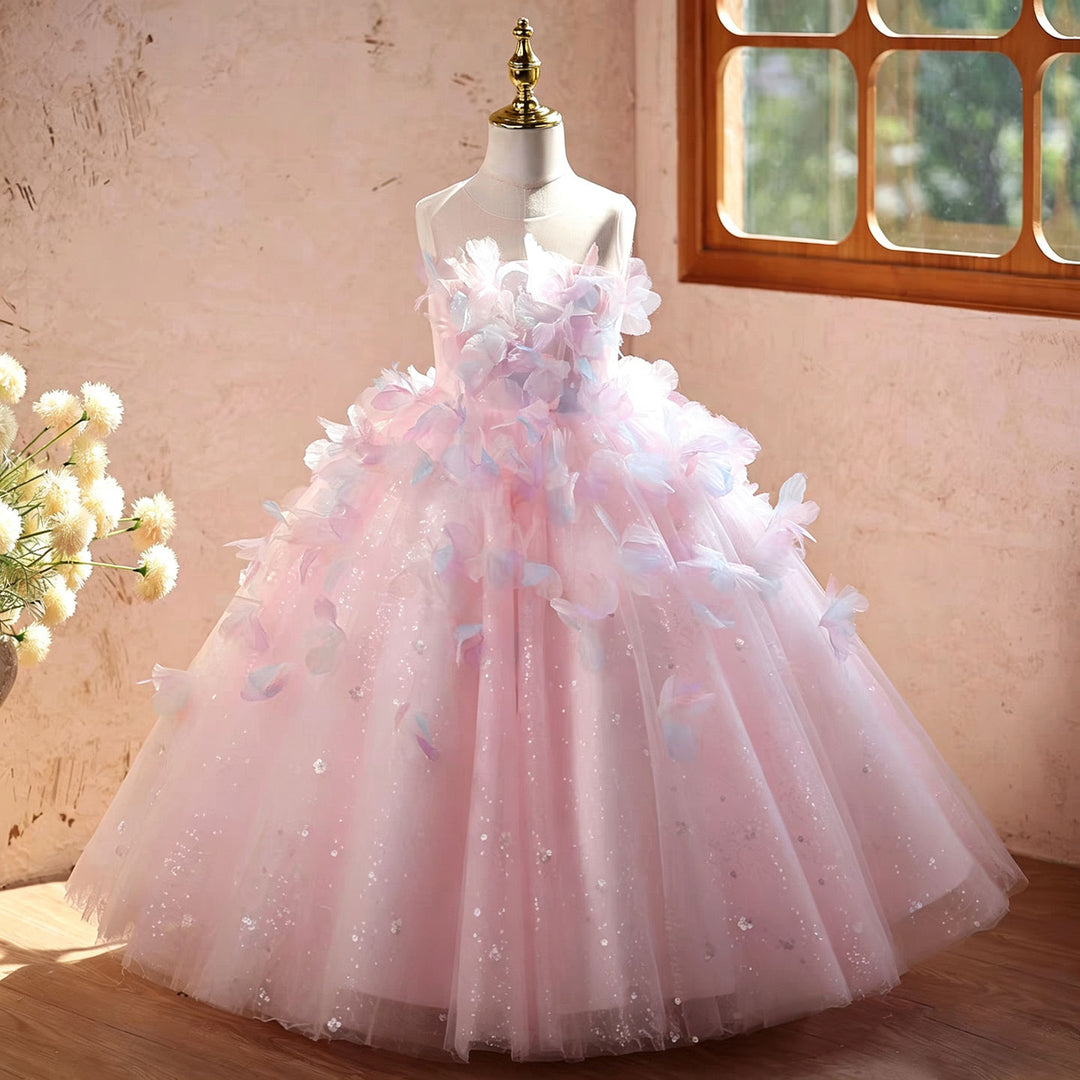 Fairy Tale Pink Flower Girl Dress 3D Butterfly Gradient Tulle Tulle Ba DreamyVow Fairy Tale Pink Flower Girl Dress 3D Butterfly Gradient Tulle Tulle Ba DreamyVow