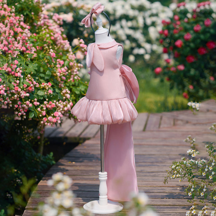 Chic Pink Flower Girl Dress with Large Lapel Collar Elegant Mermaid Style Tulle Party Dress with Long Train J909