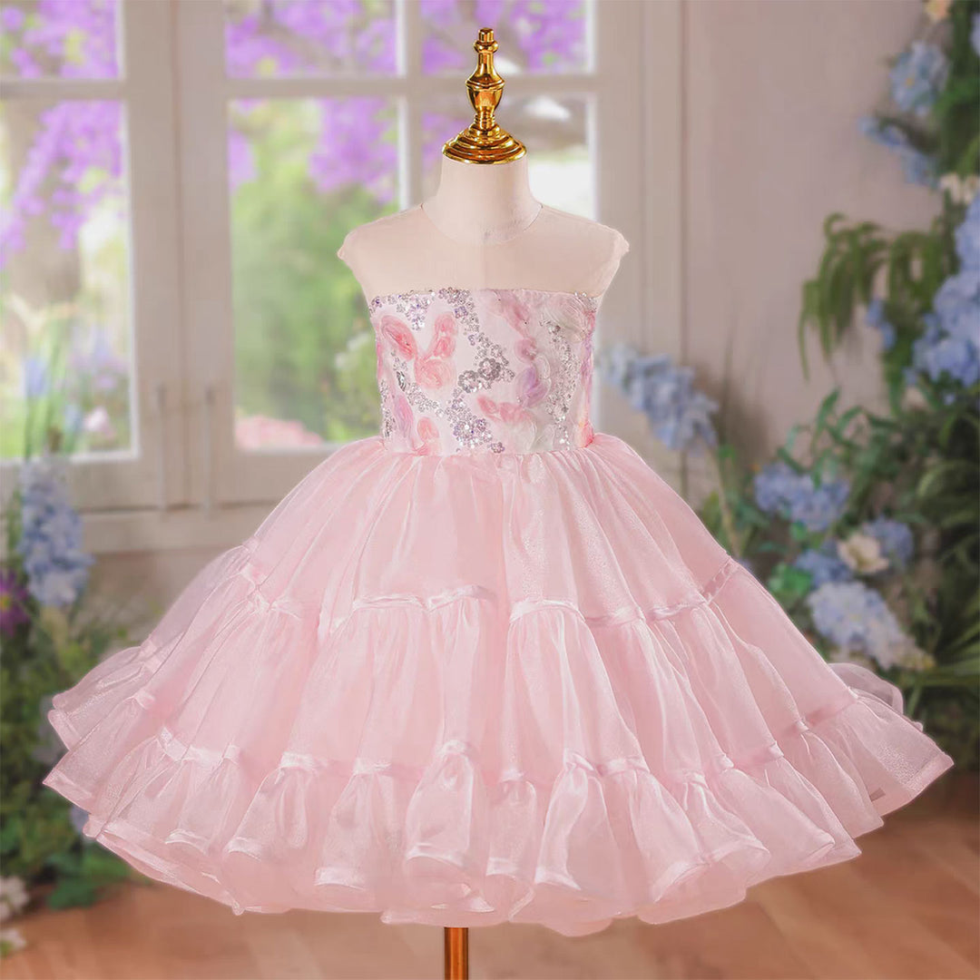 Elegant Pink Sequin Floral Flower Girl Dress Girls Tiered Tulle Birthd DreamyVow Elegant Pink Sequin Floral Flower Girl Dress Girls Tiered Tulle Birthd DreamyVow