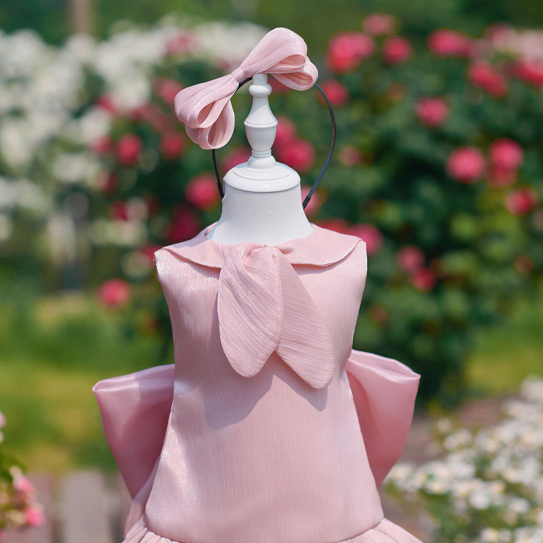 Chic Pink Flower Girl Dress with Large Lapel Collar Elegant Mermaid Style Tulle Party Dress with Long Train J909