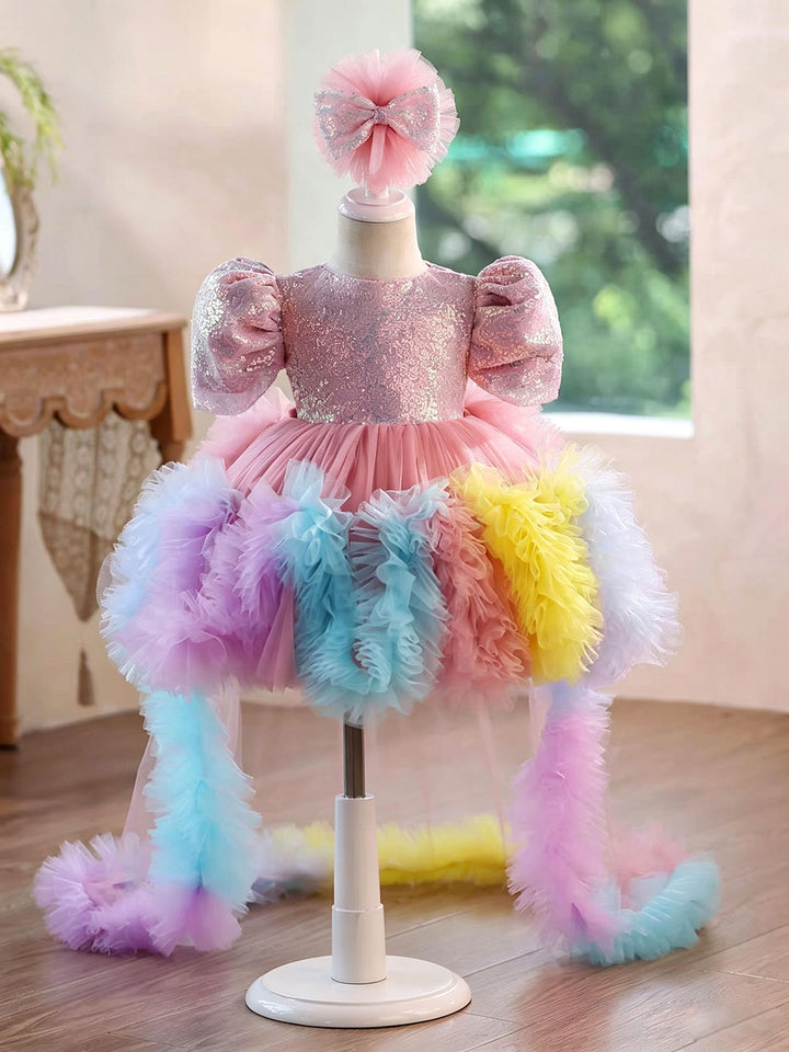 Rainbow Fairy Princess Dress for Girls with Sequin Bodice Tulle Skirt J916