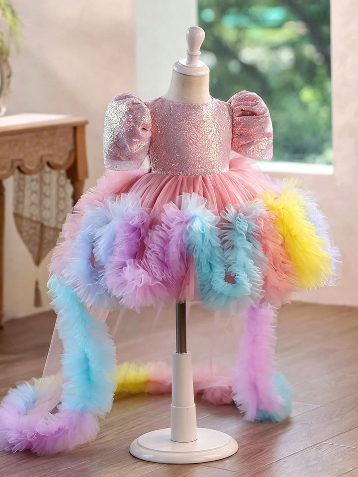 Rainbow Fairy Princess Dress for Girls with Sequin Bodice Tulle Skirt J916