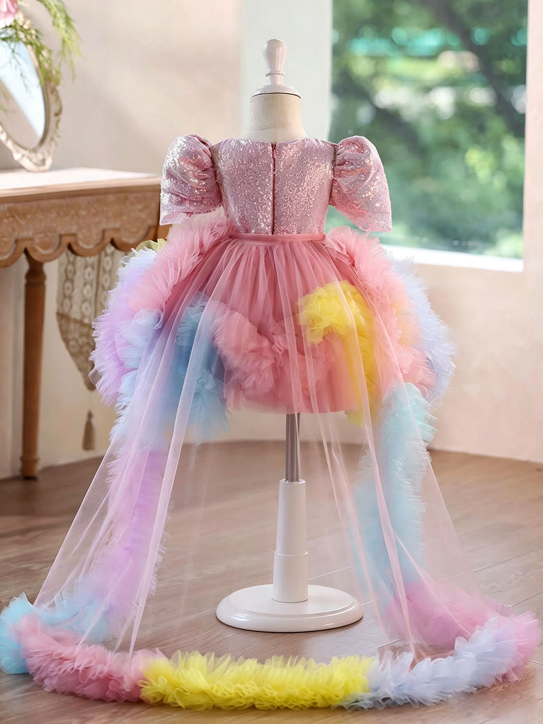 Rainbow Fairy Princess Dress for Girls with Sequin Bodice Tulle Skirt J916