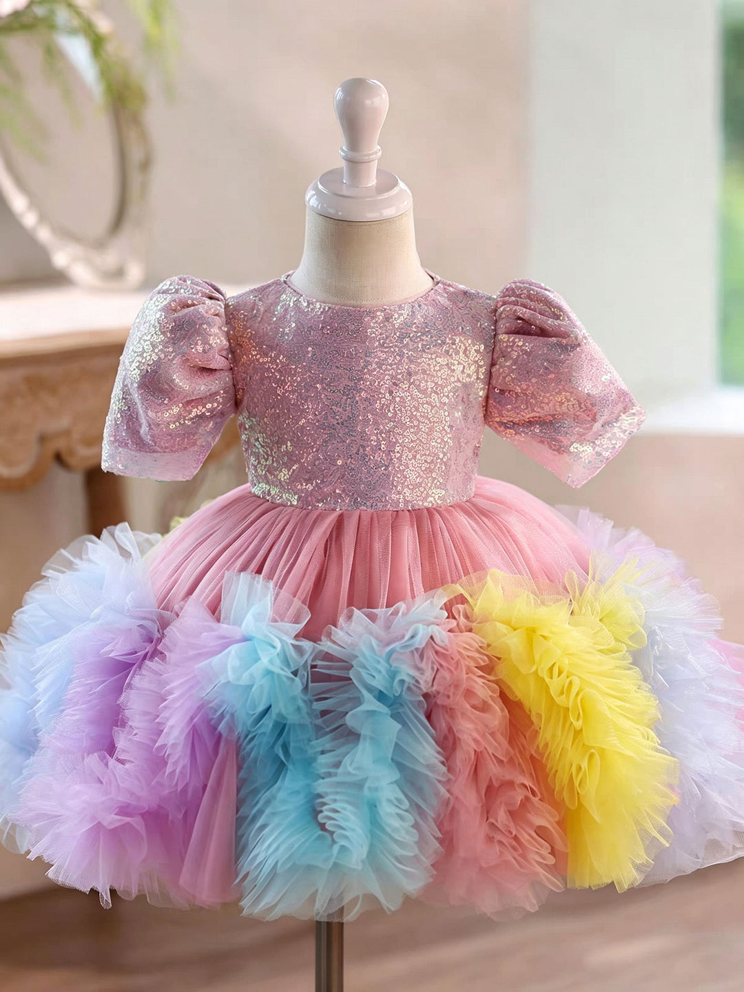 Rainbow Fairy Princess Dress for Girls with Sequin Bodice Tulle Skirt J916