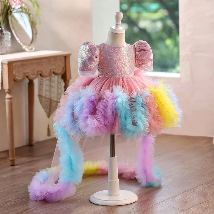 Rainbow Fairy Princess Dress for Girls with Sequin Bodice Tulle Skirt J916