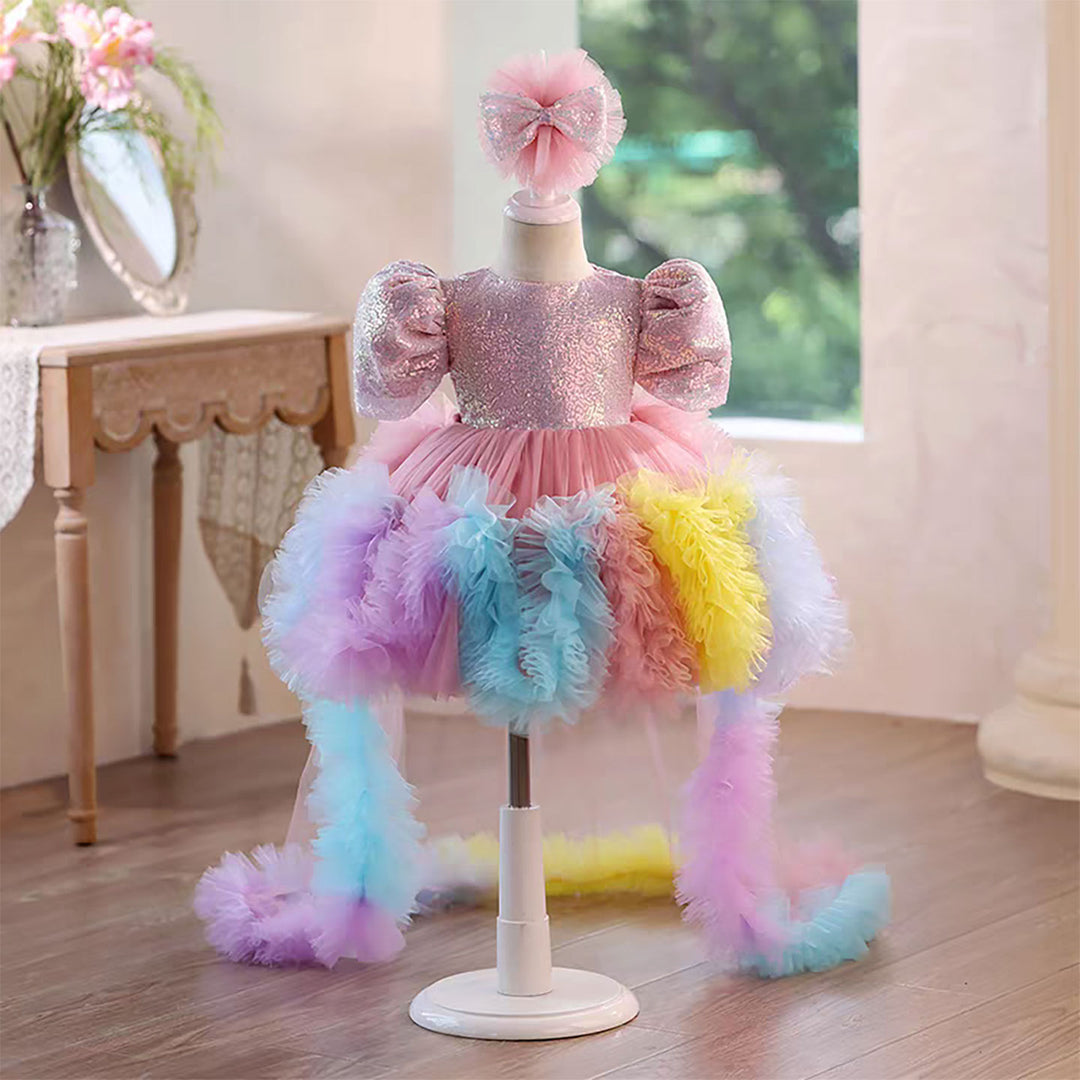 Rainbow Fairy Princess Dress for Girls with Sequin Bodice Tulle Skirt J916
