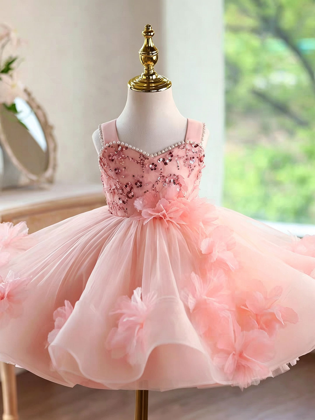 Sage Green 3D Floral Pageant Dress for Girls Toddler Princess Gown J873