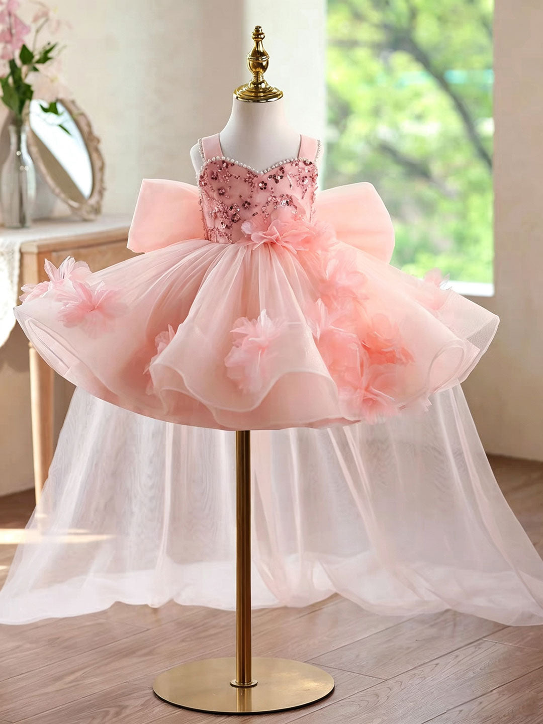 Sage Green 3D Floral Pageant Dress for Girls Toddler Princess Gown J873