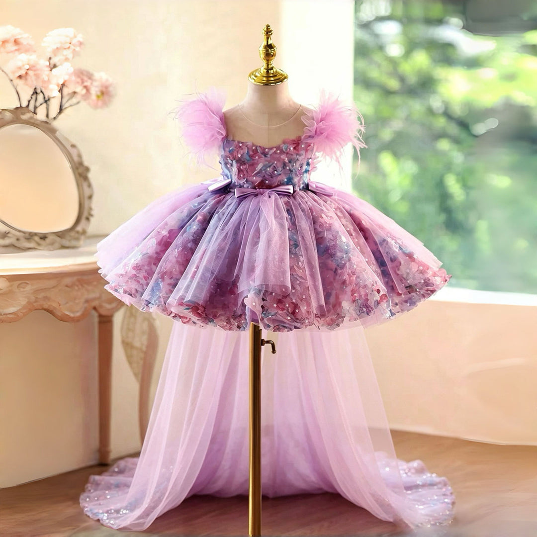 purple party dress for girls Gorgeous Sequined Purple Princess flower dress with Long Sleeves - Perfect for Weddings, Parties, and Communion