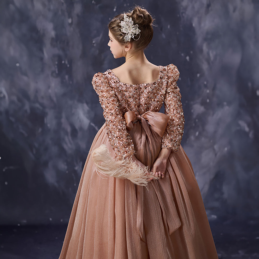 gold lace bodycon dress Rose Gold Flower Girl Dress Sparkly Glitter Long Sleeve Tulle Birthday –  DreamyVow