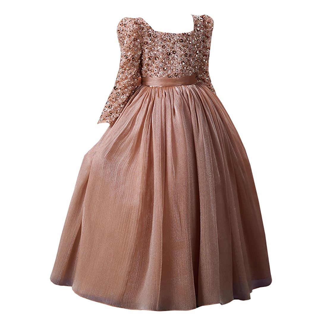 rose gold bridesmaid dresses with sleeves Zapakasa Women Dusty Rose Chiffon A-Line Long Bridesmaid Dress V-Neck Long  Sleeves Wedding Guest Dress main image 0