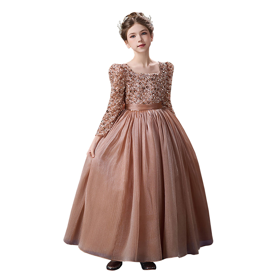 Rose Gold Flower Girl Dress Sparkly Glitter Long Sleeve Tulle Birthday DreamyVow Rose Gold Flower Girl Dress Sparkly Glitter Long Sleeve Tulle Birthday DreamyVow