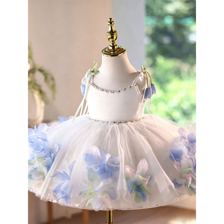 White 3D Floral Tulle Ball Gown Flower Girl Dress J919