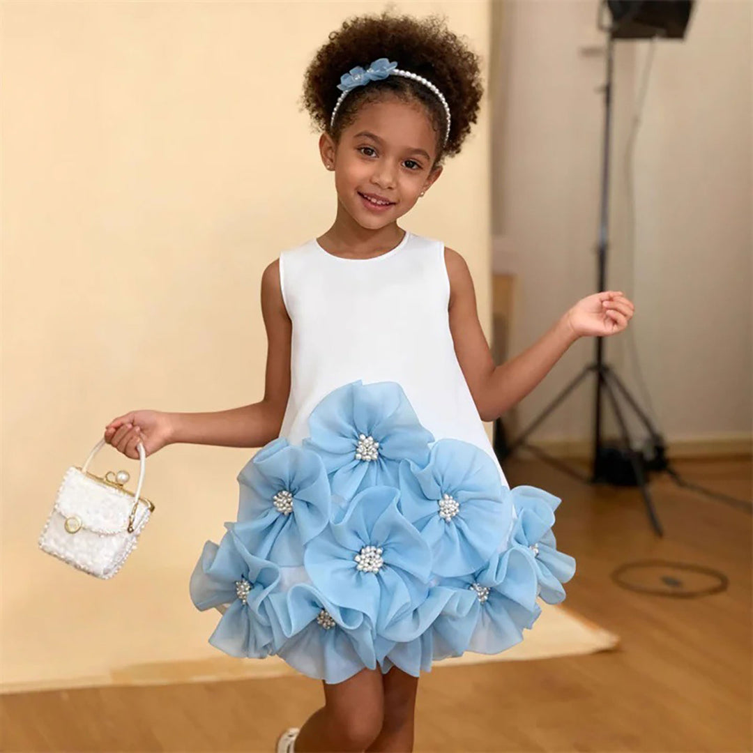 Princess Dress with 3D Flowers for Birthday Special Occasions D292