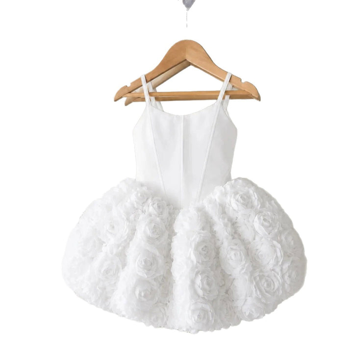 Luxury White Pink 3D Rose Ball Gown Flower Girl Dress J918