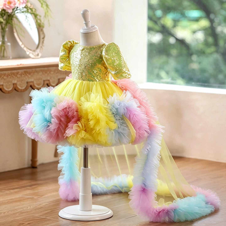 Rainbow Fairy Princess Dress for Girls with Sequin Bodice Tulle Skirt J916