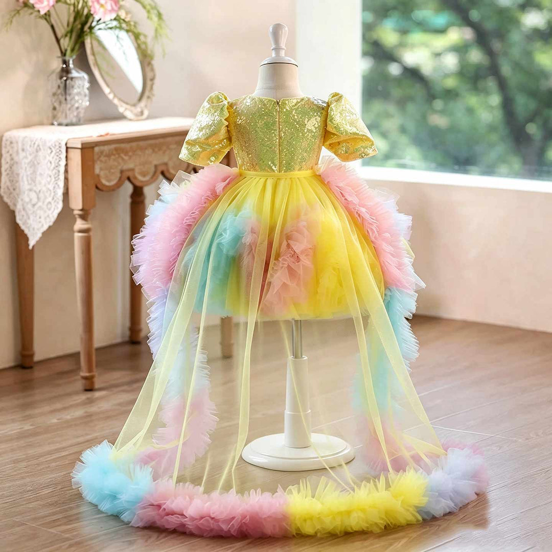 Rainbow Fairy Princess Dress for Girls with Sequin Bodice Tulle Skirt J916
