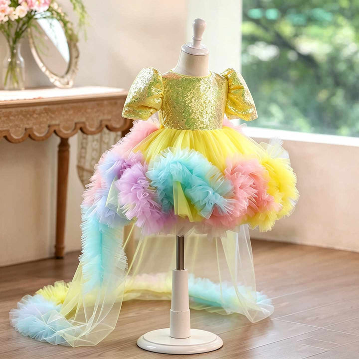 Rainbow Fairy Princess Dress for Girls with Sequin Bodice Tulle Skirt J916