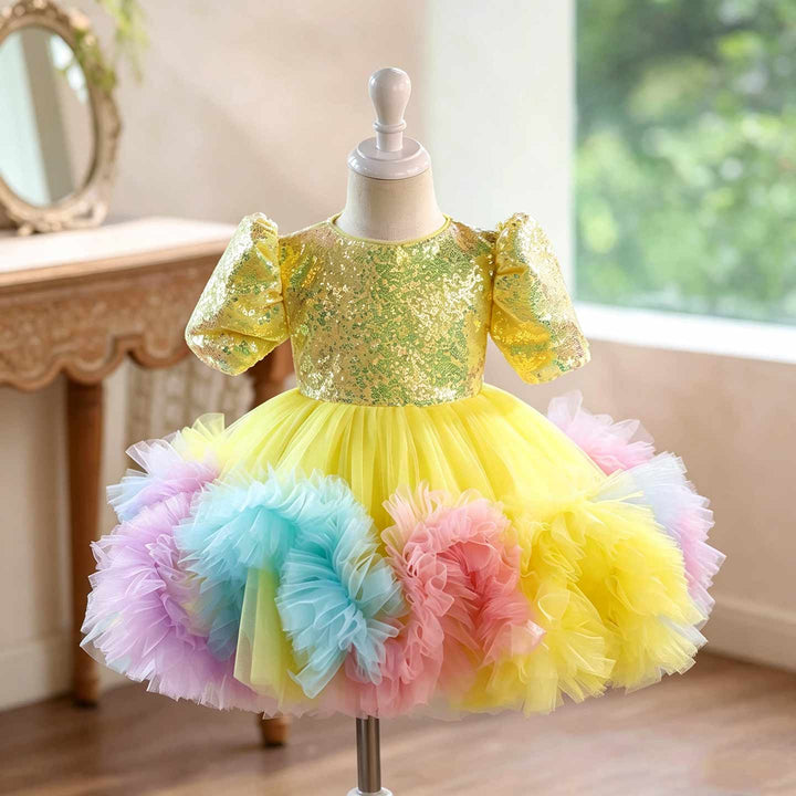 Rainbow Fairy Princess Dress for Girls with Sequin Bodice Tulle Skirt J916
