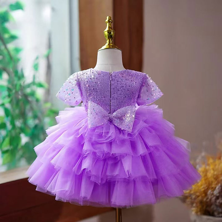 Lilac Flower Girl Dress Layered Tulle for Birthday Keen Length D120