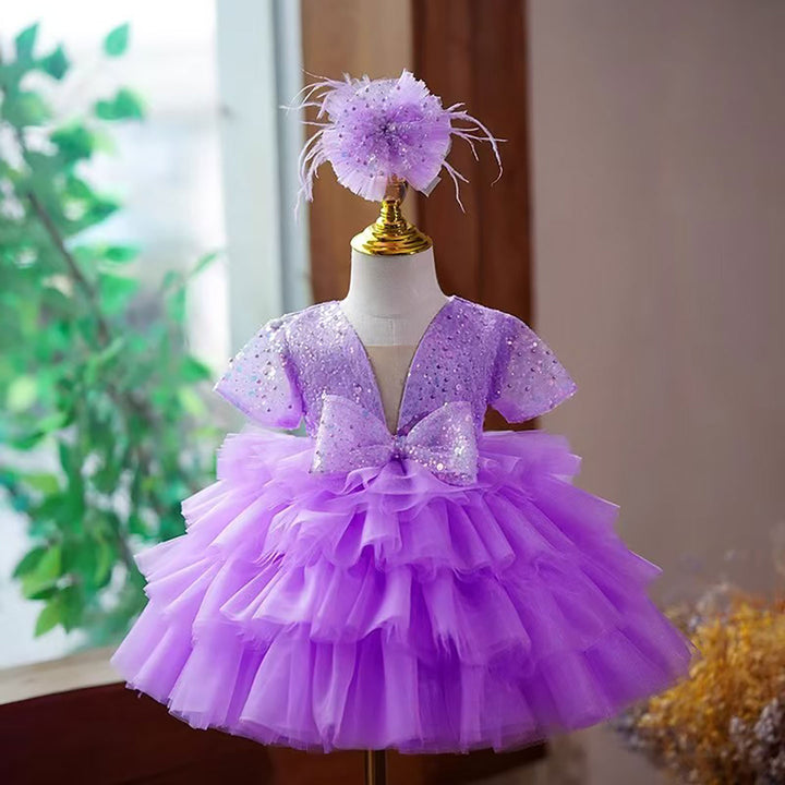 Lilac Flower Girl Dress Layered Tulle for Birthday Keen Length D120