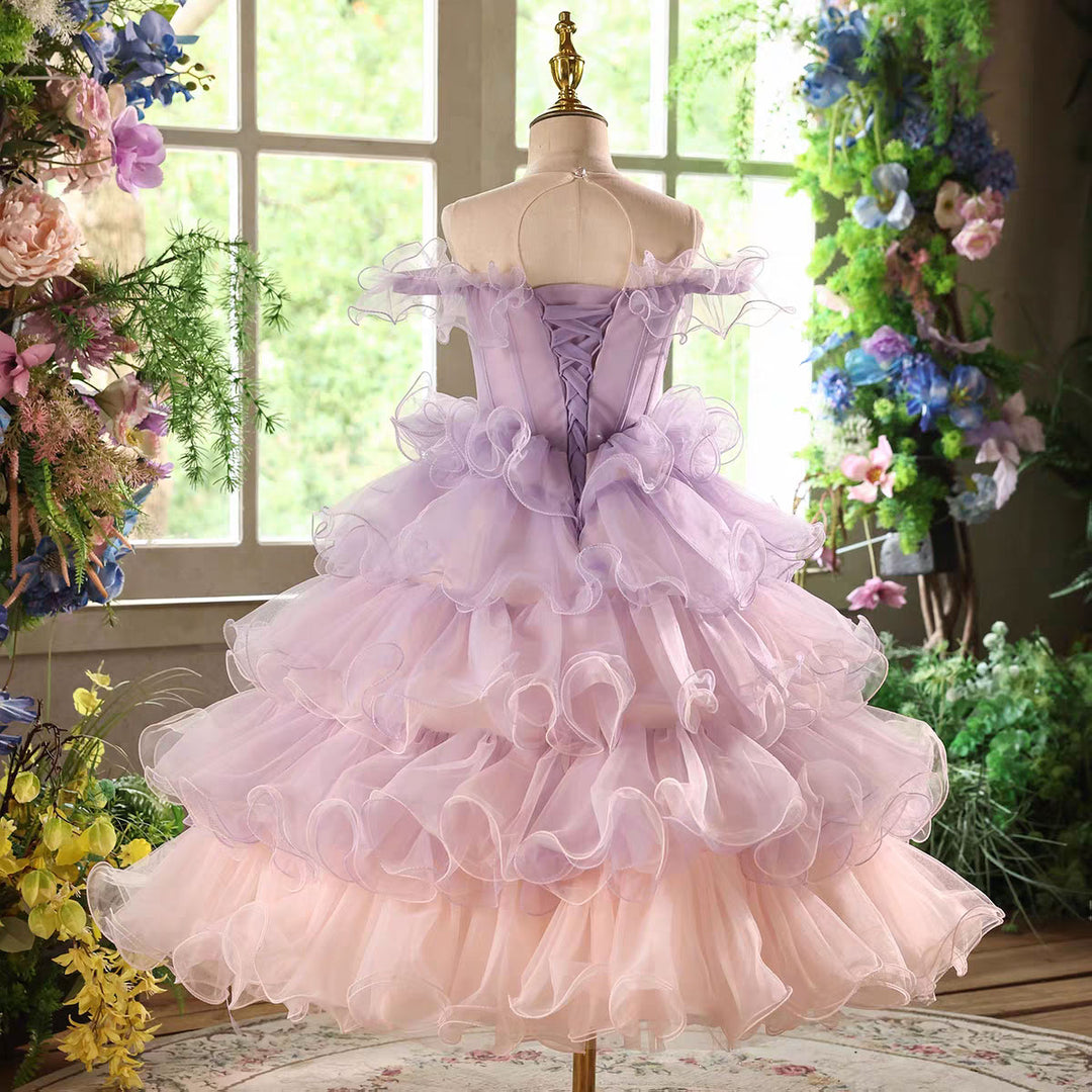 Elegant Tiered Princess Girl Dress for Birthday Pageant Party D202