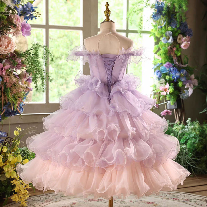 Elegant Tiered Princess Girl Dress for Birthday Pageant Party D202