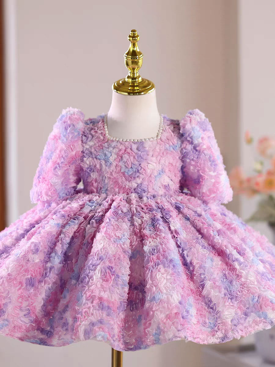 Lilac Princess Lace Flower Girl Dress for Birthday and Wedding J587