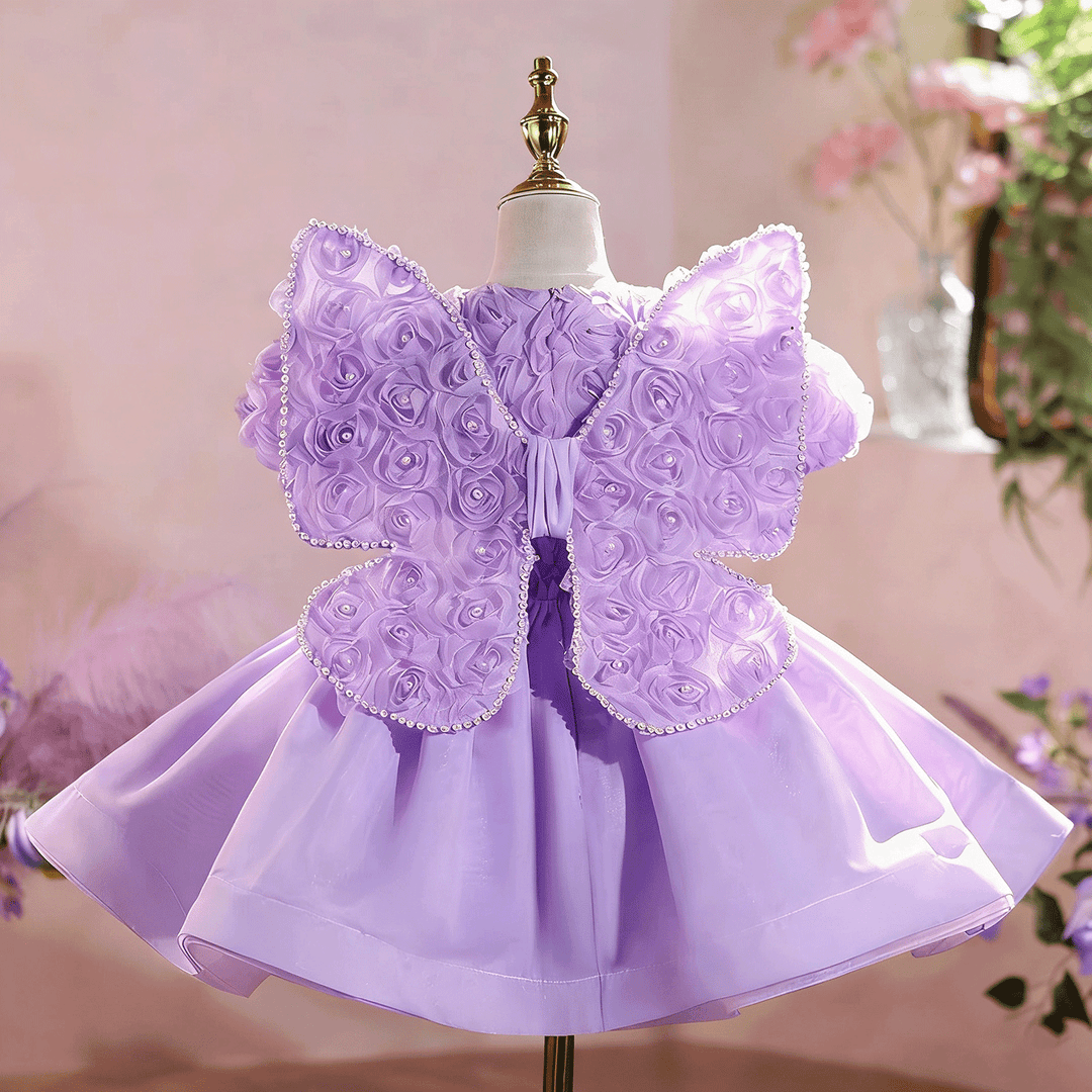Luxury Lilac 3D Floral Flower Girl Dress Puffy Princess Birthday Party DreamyVow Luxury Lilac 3D Floral Flower Girl Dress Puffy Princess Birthday Party DreamyVow