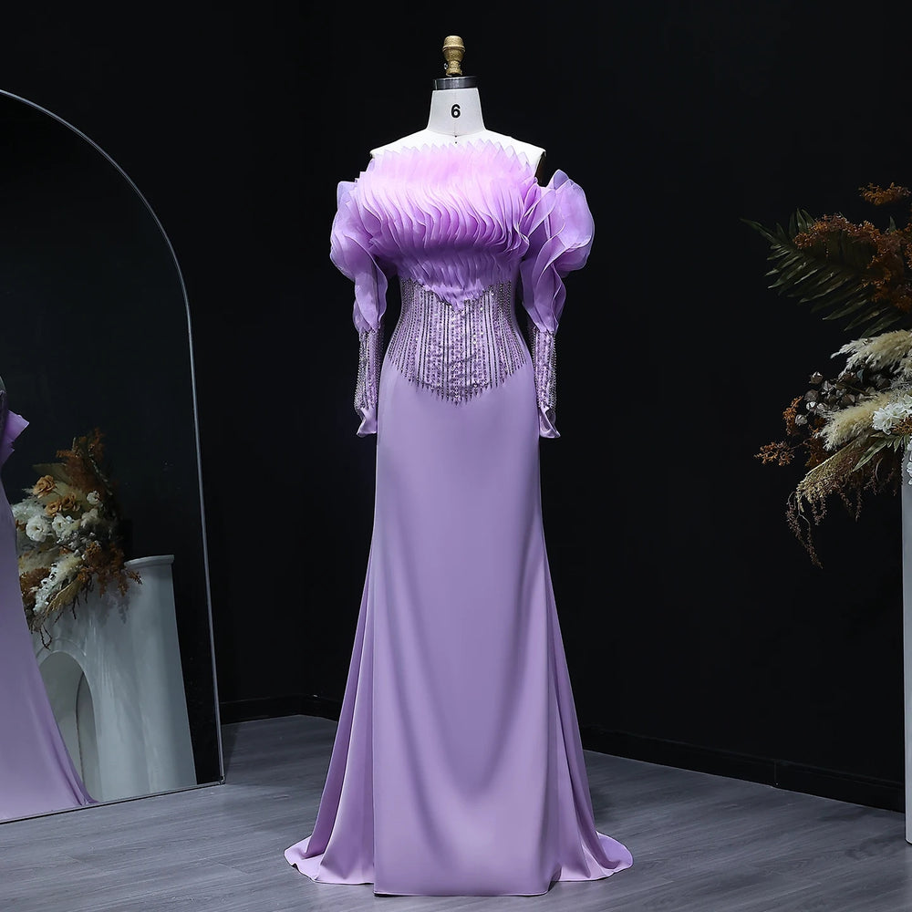 Lilac Off Shoulder Mermaid Evening Dress XD-006