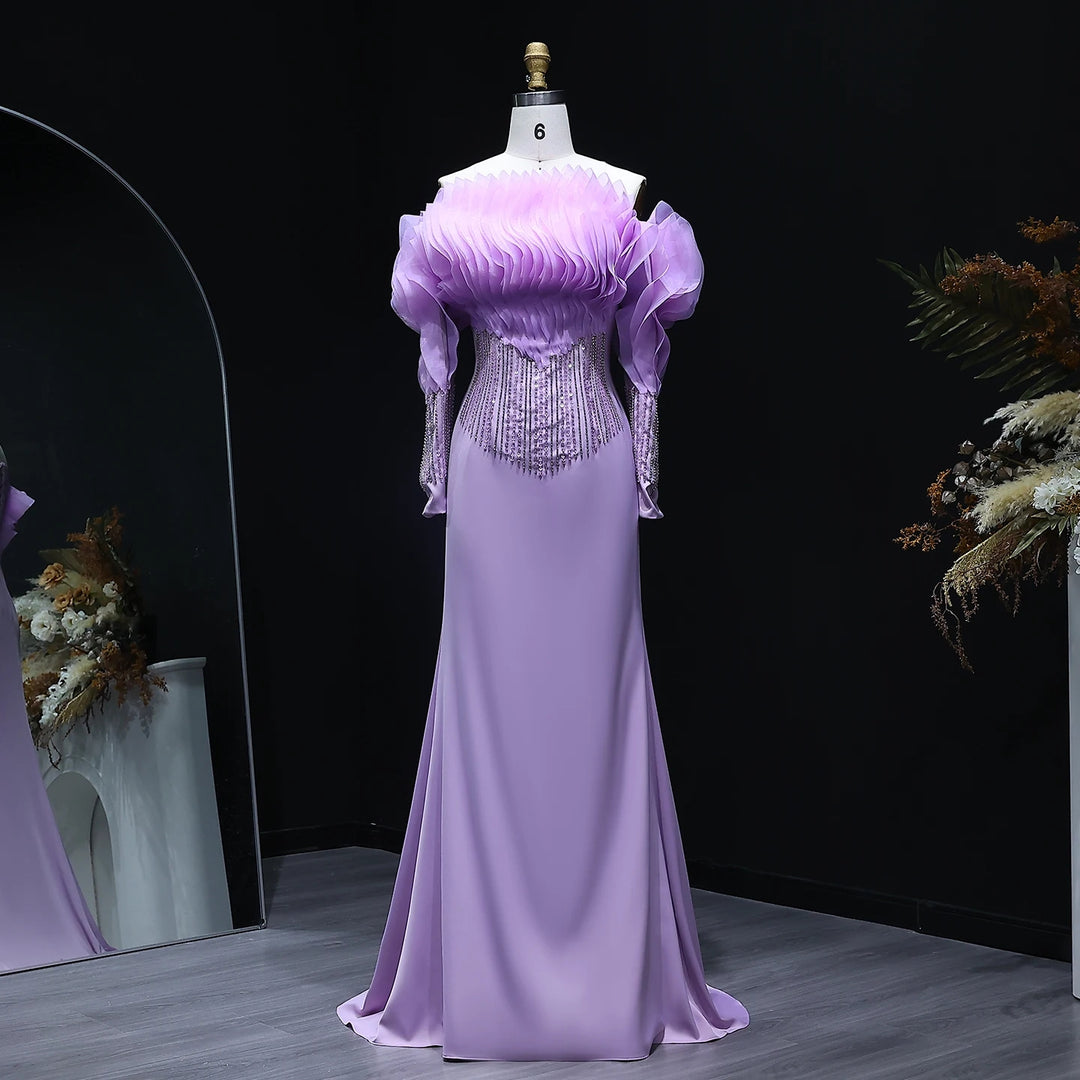 Lilac Off Shoulder Mermaid Evening Dress XD-006