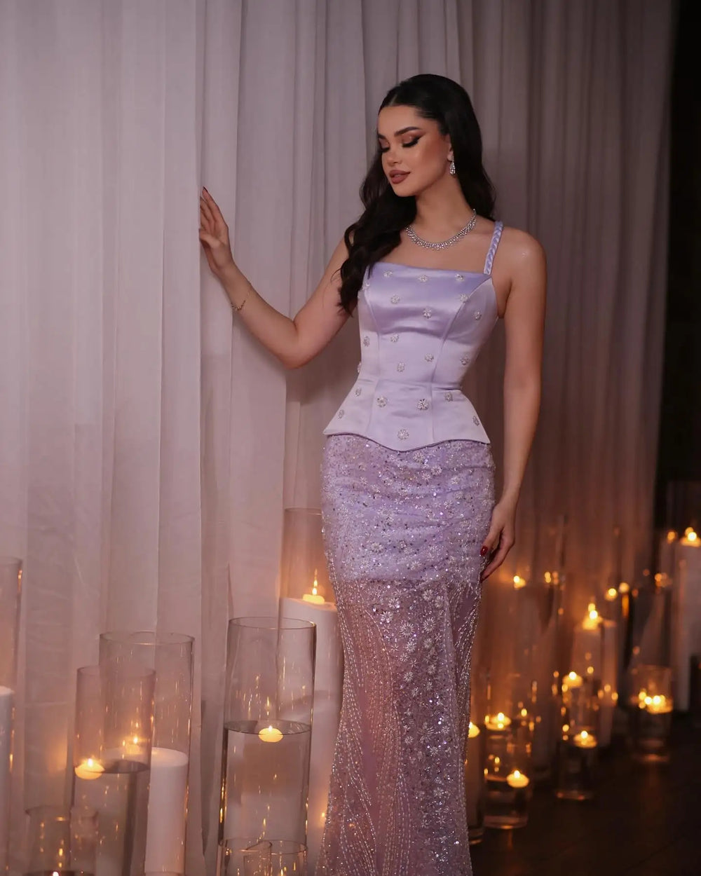 Lilac Two Piece Sage Green Dubai Wedding Gown SS697