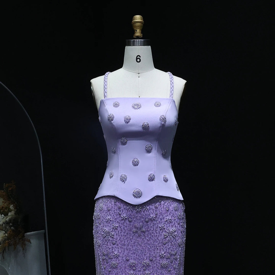 Lilac Two Piece Sage Green Dubai Wedding Gown SS697 Lilac Short Lining / 4