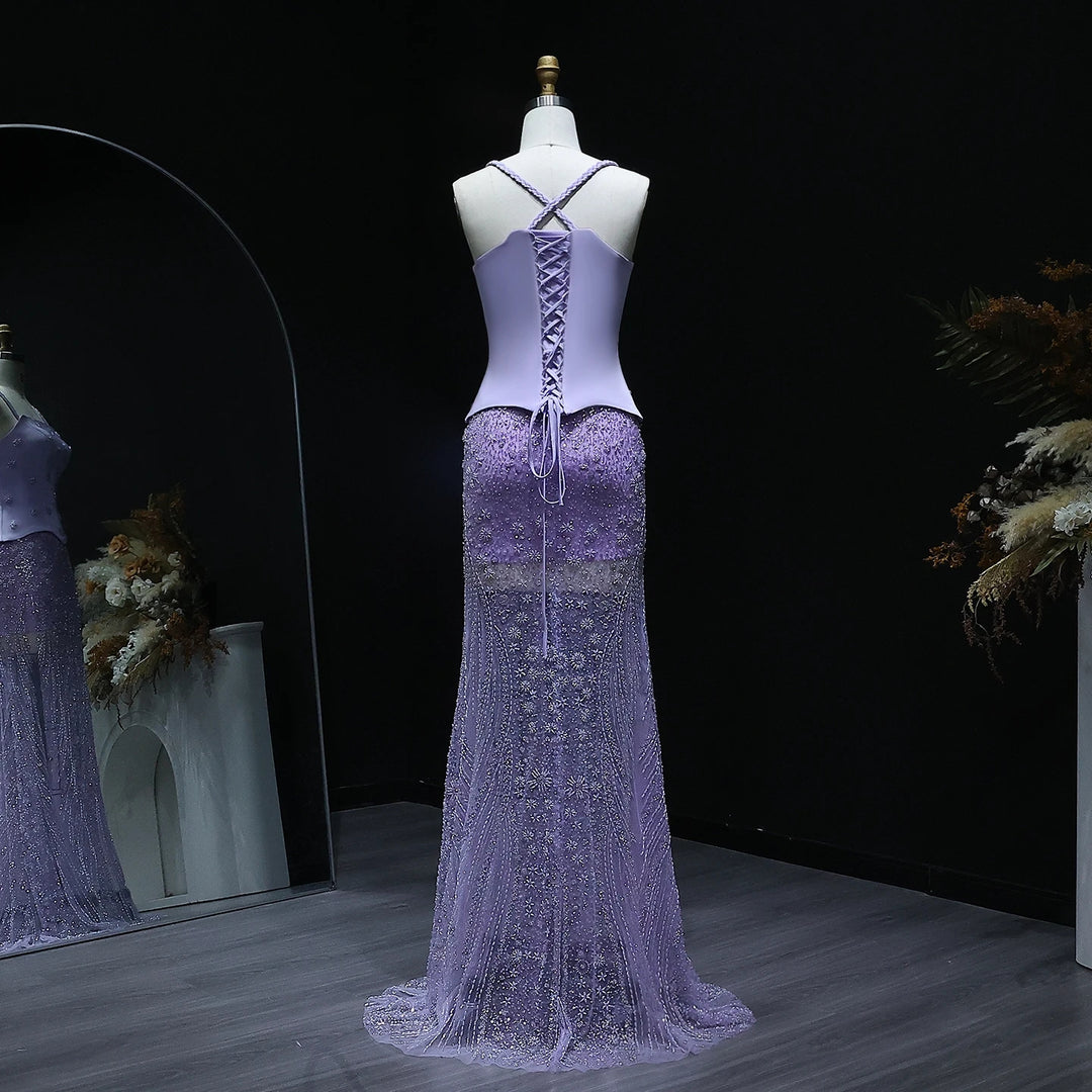 Lilac Two Piece Sage Green Dubai Wedding Gown SS697 Lilac Short Lining / 4 Lilac Two Piece Sage Green Dubai Wedding Gown SS697 Lilac Short Lining / 4