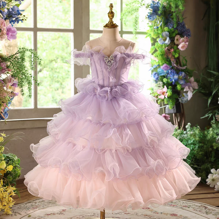 Elegant Tiered Princess Girl Dress for Birthday Pageant Party D202