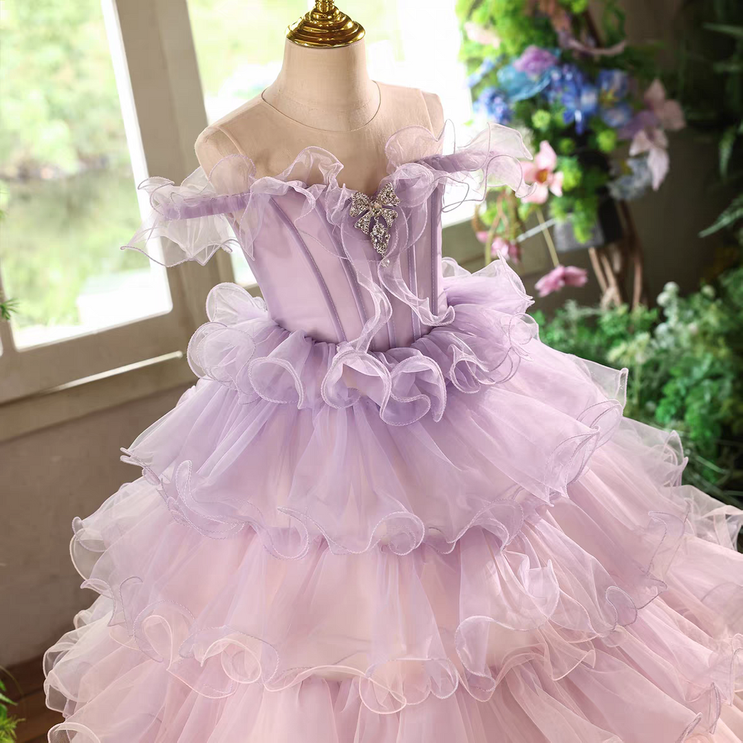 Elegant Tiered Princess Girl Dress for Birthday Pageant Party D202