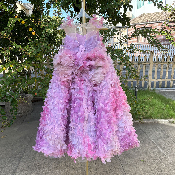 Luxury Fuchsia Flower Girl Long Dress Kids Wedding Pageant Party J288