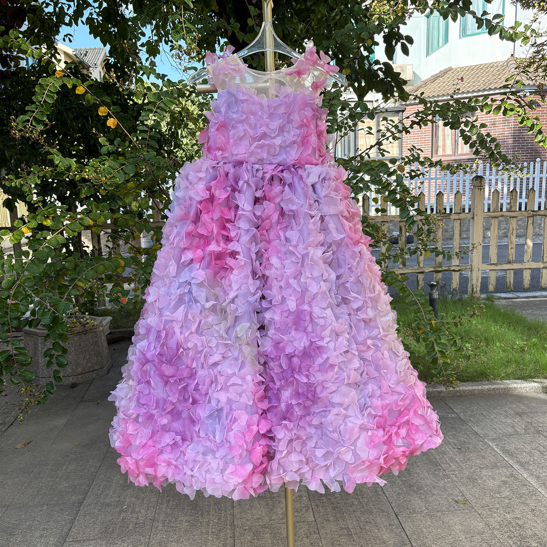 Luxury Fuchsia Flower Girl Long Dress Kids Wedding Pageant Party J288