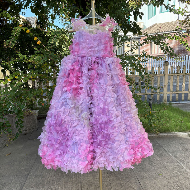 Luxury Fuchsia Flower Girl Long Dress Kids Wedding Pageant Party J288