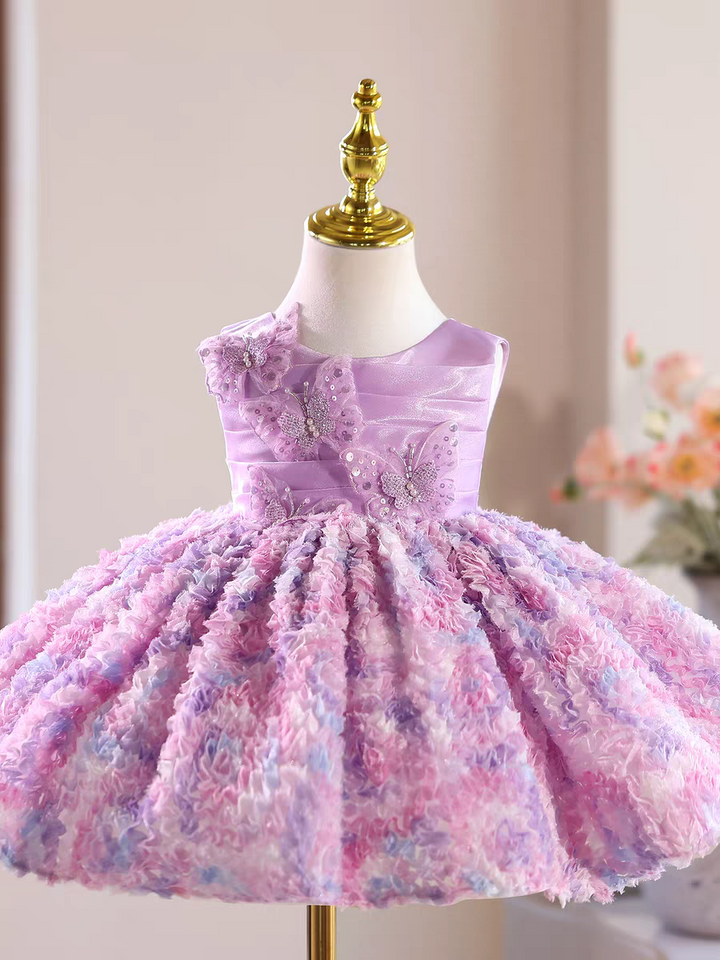 Princess Lilac Tulle Flower Girl Dress for Birthday Wedding D144