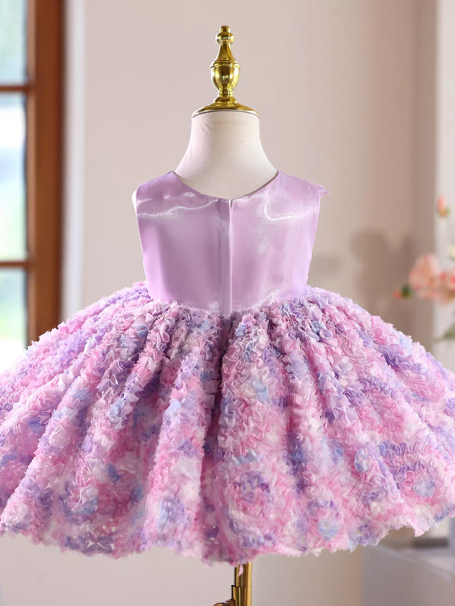 Princess Lilac Tulle Flower Girl Dress for Birthday Wedding D144