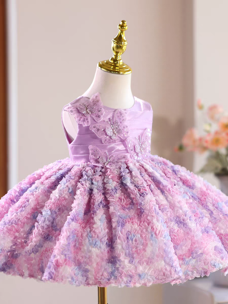 Princess Lilac Tulle Flower Girl Dress for Birthday Wedding D144