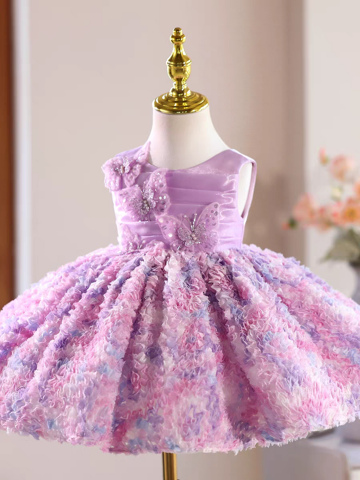 Princess Lilac Tulle Flower Girl Dress for Birthday Wedding D144
